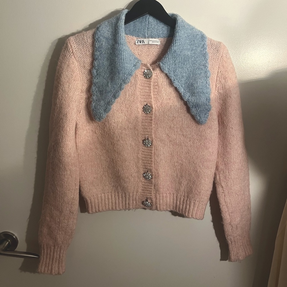 Zara pastel pink&blue crystal buttoned knitwear